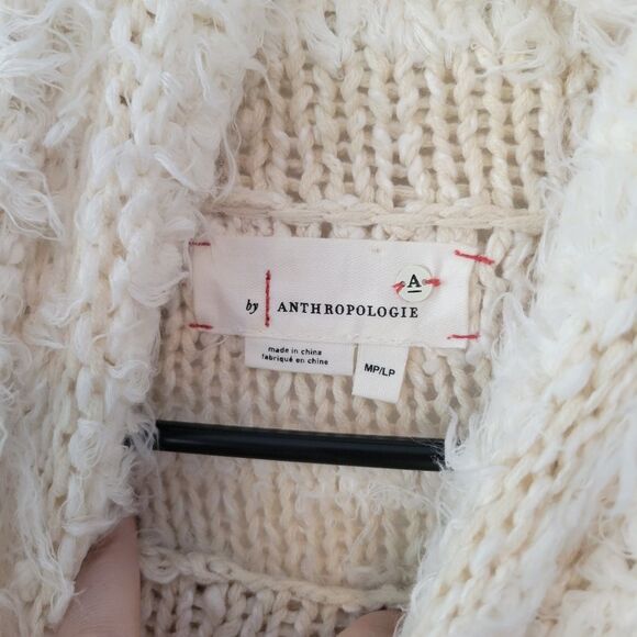 Anthropologie Marilyn Knit Poncho Sweater Fringe Size Medium/Large Petite Cream - Picture 8 of 10